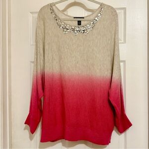 INC Pink/Cream Ombre Angora Sweater with Bead Encrusted Neckline, Size 3X